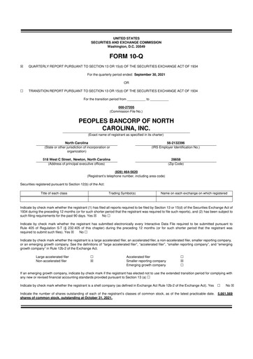 Vorschaubild Peoples Bancorp of North Carolina 10-Q Quartalsbericht 2021 