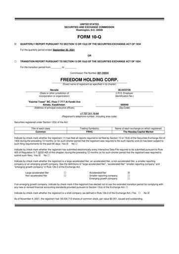 Vorschaubild Freedom Holding 10-Q Quartalsbericht 2022 
