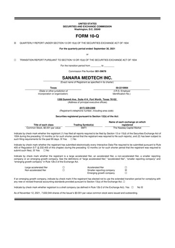Thumbnail Sanara MedTech 10-Q Quarterly Report FY2021 