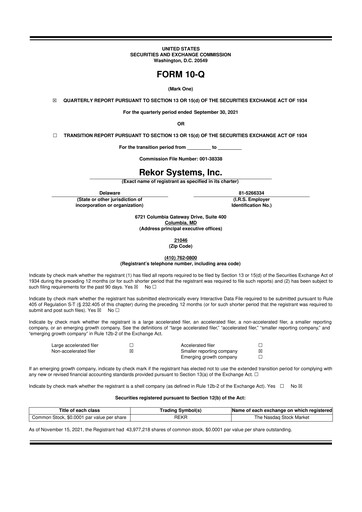 Thumbnail Rekor Systems 10-Q Quarterly Report FY2021 