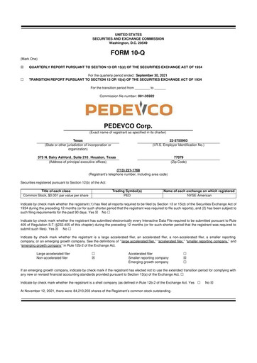 Thumbnail PEDEVCO
 10-Q Quarterly Report FY2021 