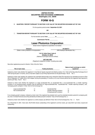 Vorschaubild Laser Photonics 10-Q Quartalsbericht 2021 