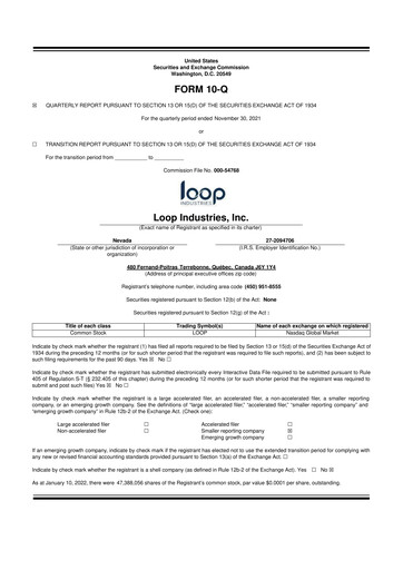 Miniature Loop Industries
 10-Q Rapport trimestriel  
