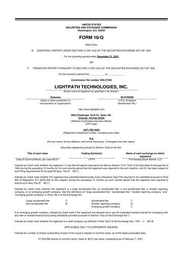 Vorschaubild LightPath Technologies 10-Q Quartalsbericht 2021 