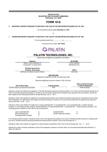 Miniature Palatin Technologies 10-Q Rapport trimestriel 2022 