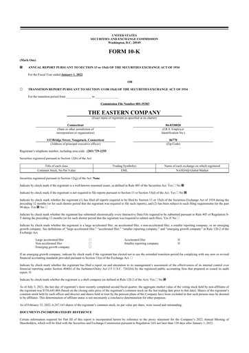 Thumbnail The Eastern Company 10-K Annual Report 2022