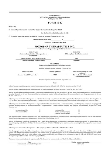 Thumbnail Monopar Therapeutics 10-K Annual Report 2021
