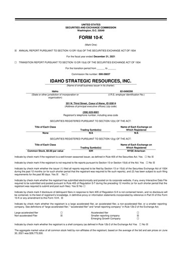 Thumbnail Idaho Strategic Resources 10-K Annual Report 2021