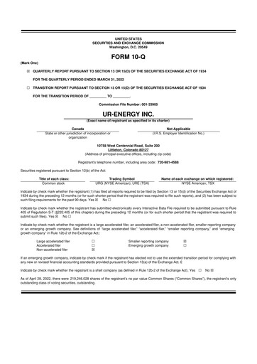Thumbnail Ur-Energy 10-Q Quarterly Report FY2022 