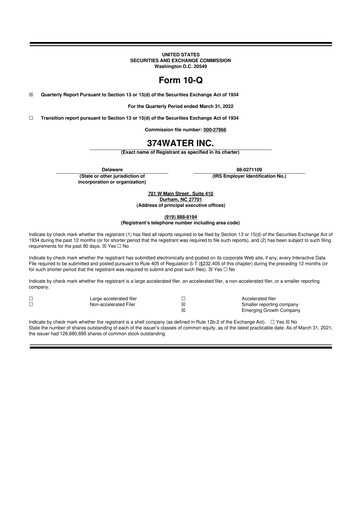 Miniature 374Water 10-Q Rapport trimestriel 2022 
