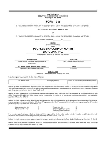 Vorschaubild Peoples Bancorp of North Carolina 10-Q Quartalsbericht 2022 
