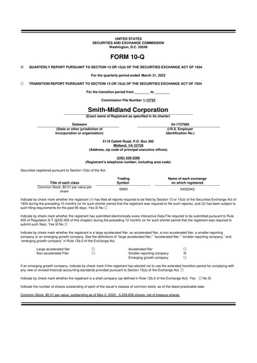 Thumbnail Smith-Midland Corporation 10-Q Quarterly Report FY2022 