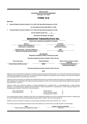 Thumbnail Monopar Therapeutics 10-Q Quarterly Report FY2022 
