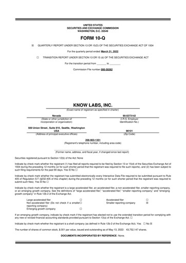 Thumbnail Know Labs 10-Q Quarterly Report FY2022 