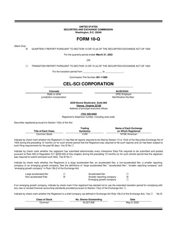 Thumbnail Cel-Sci

 10-Q Quarterly Report FY2022 