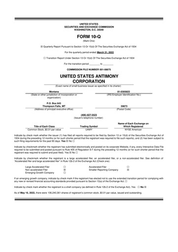 Thumbnail United States Antimony Corporation 10-Q Quarterly Report FY2022 