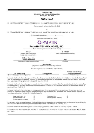 Miniature Palatin Technologies 10-Q Rapport trimestriel 2022 
