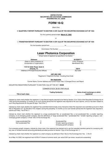 Vorschaubild Laser Photonics 10-Q Quartalsbericht 2022 
