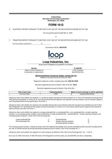 Miniature Loop Industries
 10-Q Rapport trimestriel  