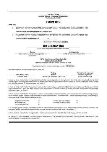 Thumbnail Ur-Energy 10-Q Quarterly Report FY2022 