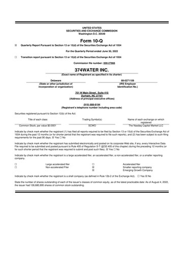 Miniature 374Water 10-Q Rapport trimestriel 2022 