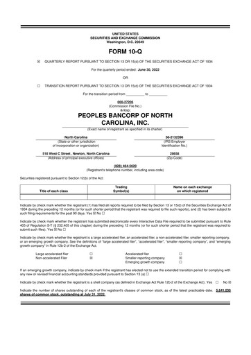 Vorschaubild Peoples Bancorp of North Carolina 10-Q Quartalsbericht 2022 