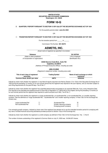 Thumbnail Aemetis 10-Q Quarterly Report FY2022 