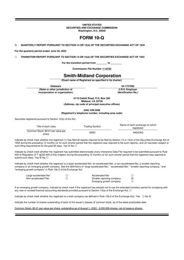 Thumbnail Smith-Midland Corporation 10-Q Quarterly Report FY2022 