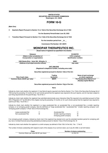 Thumbnail Monopar Therapeutics 10-Q Quarterly Report FY2022 