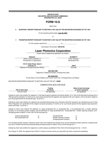Vorschaubild Laser Photonics 10-Q Quartalsbericht 2022 