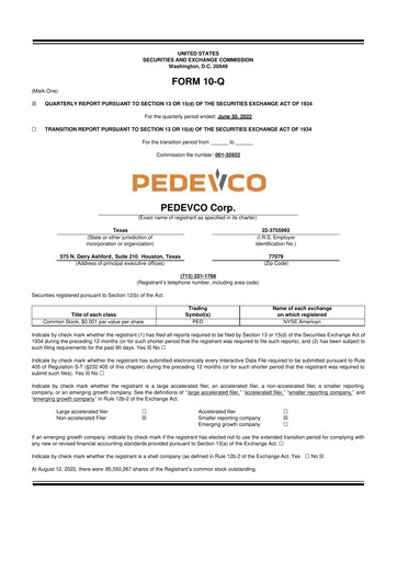 Thumbnail PEDEVCO
 10-Q Quarterly Report FY2022 