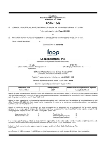 Miniature Loop Industries
 10-Q Rapport trimestriel  