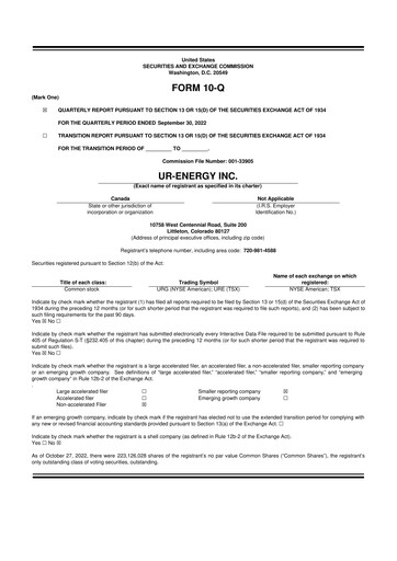 Thumbnail Ur-Energy 10-Q Quarterly Report FY2022 