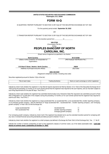 Vorschaubild Peoples Bancorp of North Carolina 10-Q Quartalsbericht 2022 