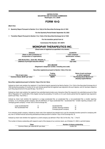Thumbnail Monopar Therapeutics 10-Q Quarterly Report FY2022 
