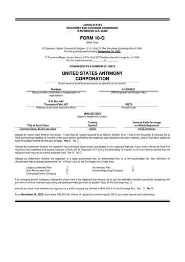 Thumbnail United States Antimony Corporation 10-Q Quarterly Report FY2022 