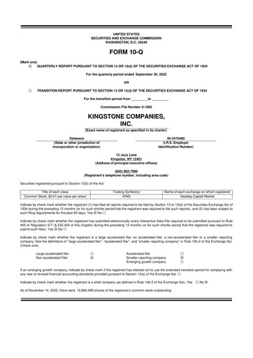 Thumbnail Kingstone Companies 10-Q Quarterly Report FY2022 