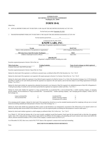 Thumbnail Know Labs 10-K Annual Report 2022