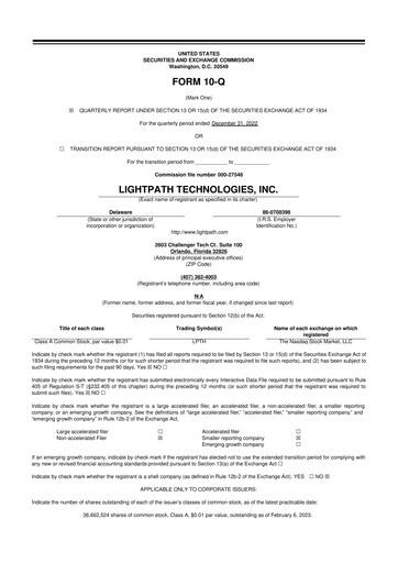 Vorschaubild LightPath Technologies 10-Q Quartalsbericht 2023 