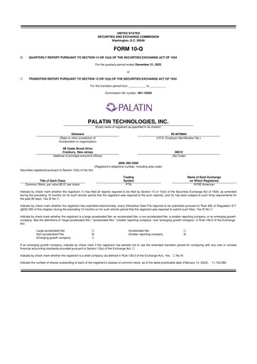 Miniature Palatin Technologies 10-Q Rapport trimestriel 2023 