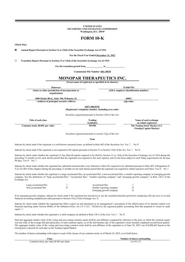 Thumbnail Monopar Therapeutics 10-K Annual Report 2022