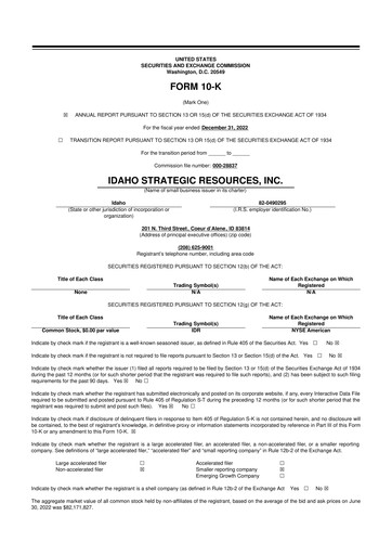 Thumbnail Idaho Strategic Resources 10-K Annual Report 2022