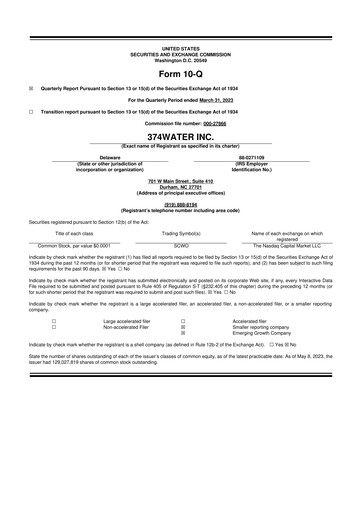 Miniature 374Water 10-Q Rapport trimestriel 2023 