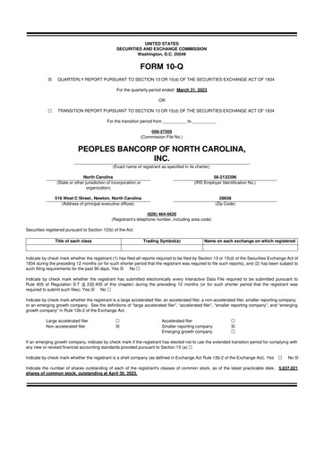 Vorschaubild Peoples Bancorp of North Carolina 10-Q Quartalsbericht 2023 