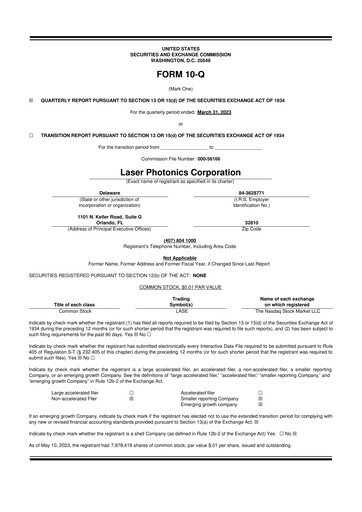 Vorschaubild Laser Photonics 10-Q Quartalsbericht 2023 