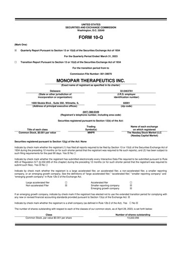 Thumbnail Monopar Therapeutics 10-Q Quarterly Report FY2023 