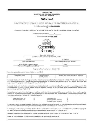 Thumbnail Community Bancorp 10-Q Quarterly Report FY2023 