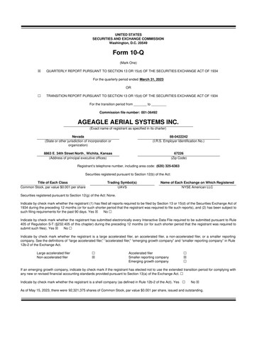Thumbnail AgEagle Aerial Systems
 10-Q Quarterly Report FY2023 