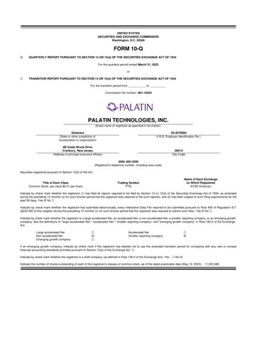 Miniature Palatin Technologies 10-Q Rapport trimestriel 2023 