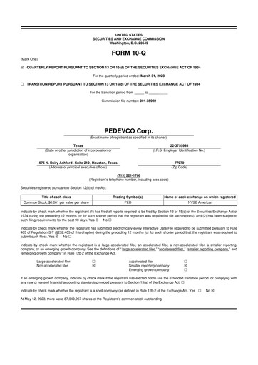 Thumbnail PEDEVCO
 10-Q Quarterly Report FY2023 